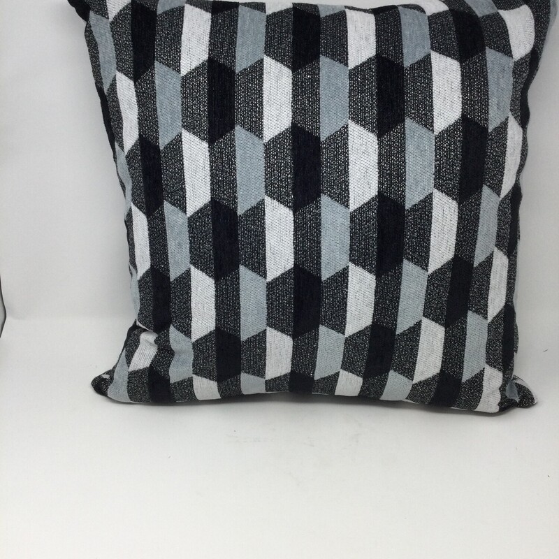 Square Toss Cushion - Geometric. Feather insert. Black/White/grey, Size: 18X18