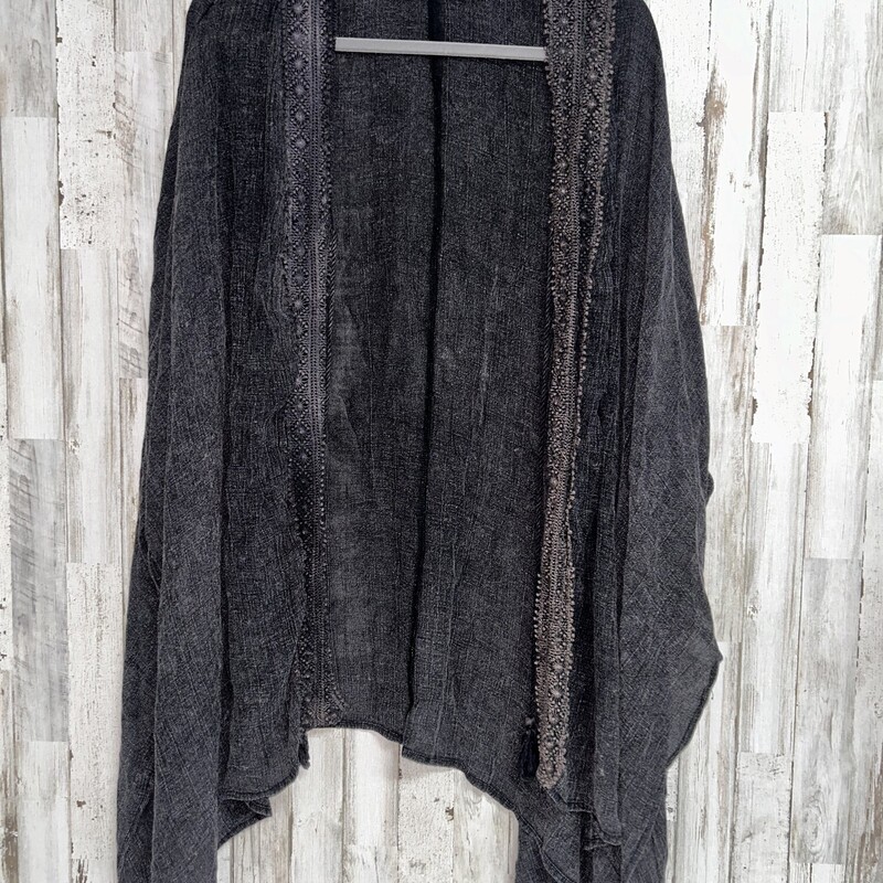 S/M Black Lace Trim Kimon, Black, Size: Ladies S