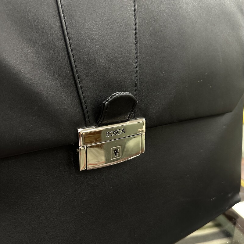 Gorgeous Bosca Soft Leather Briefcase, Black and barely used. Retails for over $700!<br />
Size: 17x12