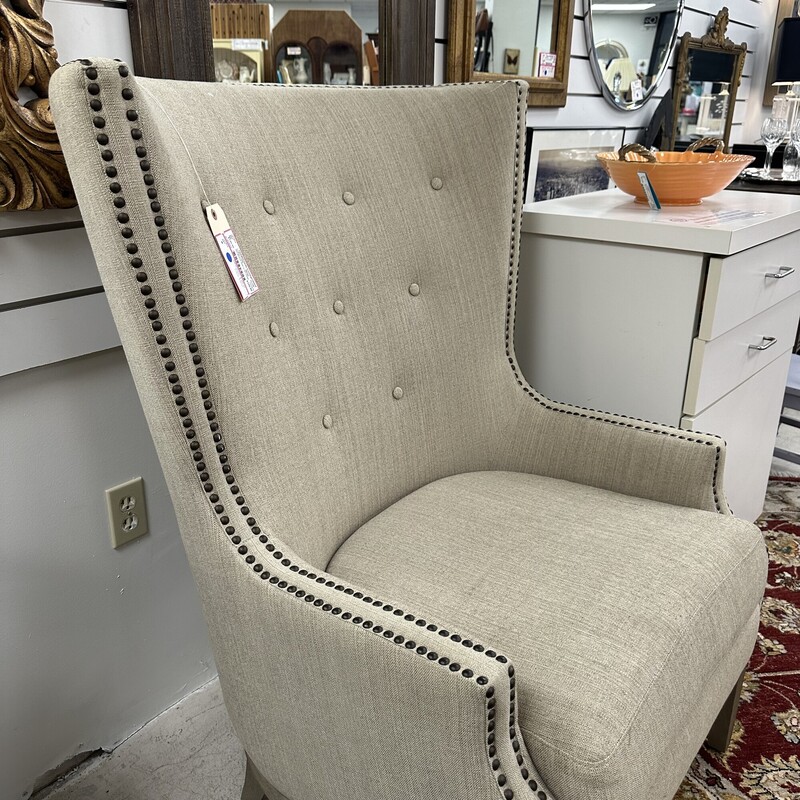 Wingback Nail Trim Chair, Beige
Size: 21x46