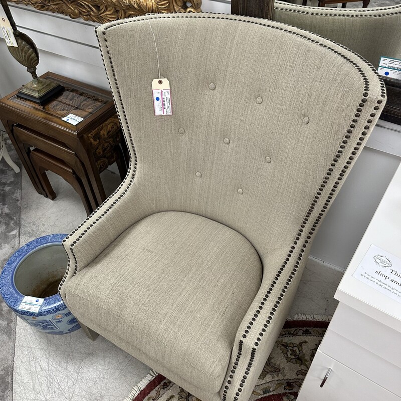 Wingback Nail Trim Chair, Beige<br />
Size: 21x46