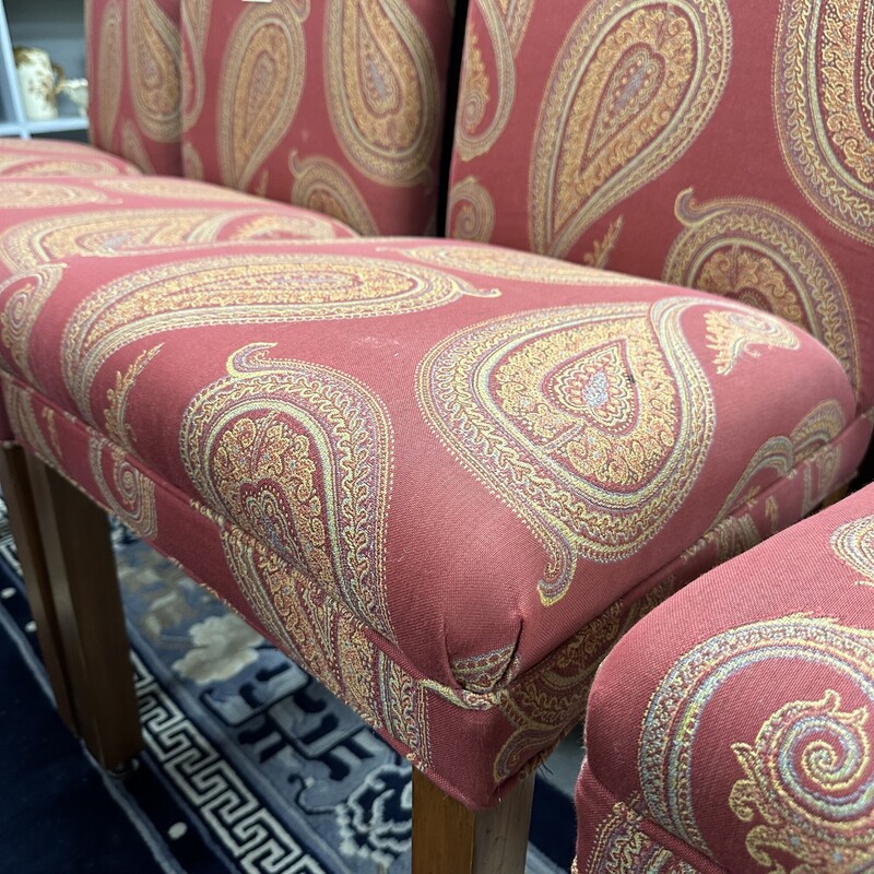 Pair Calico Corner Parsons Chairs, Red/Paisley Pattern; sold as a PAIR.