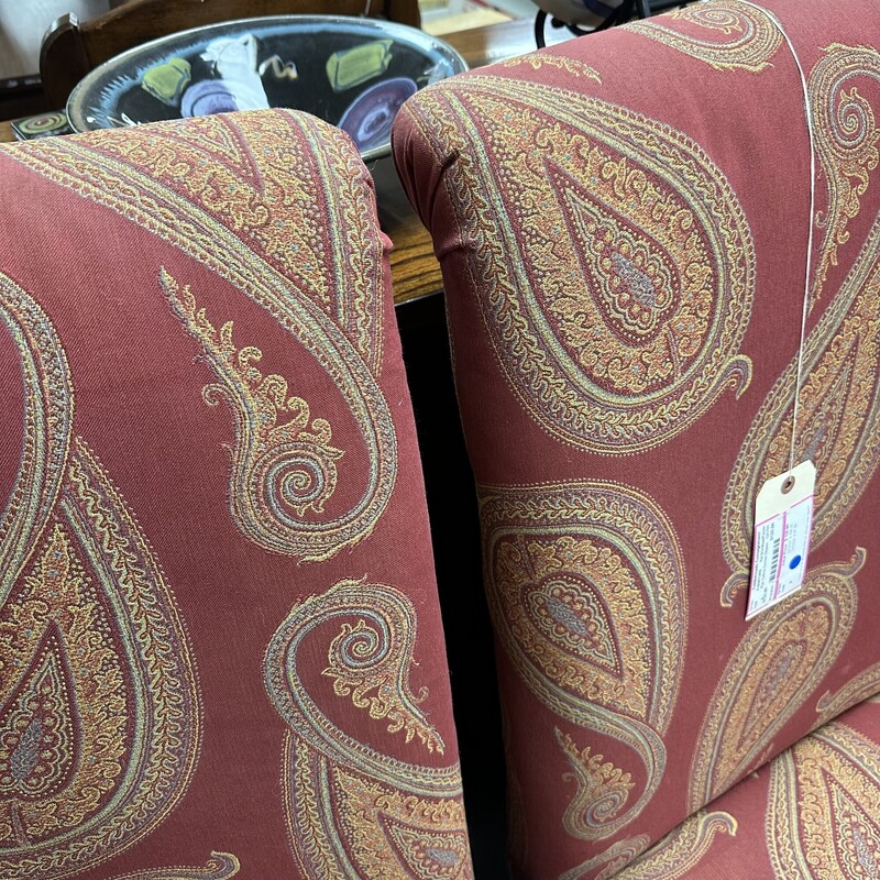 Pair Calico Corner Parsons Chairs, Red/Paisley Pattern; sold as a PAIR.