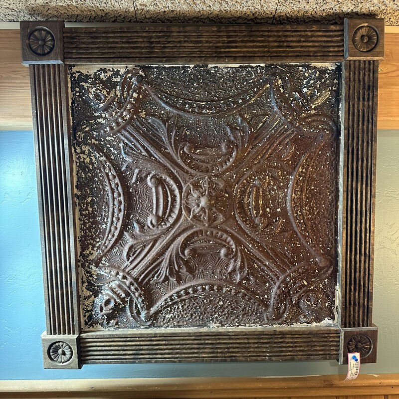 Pressed Tin Decor
Size:  31 x 32
This beauitful piece is originally from the ceiling of the
Baptist Chur in N. Woodstock.  What a great conversation piece!