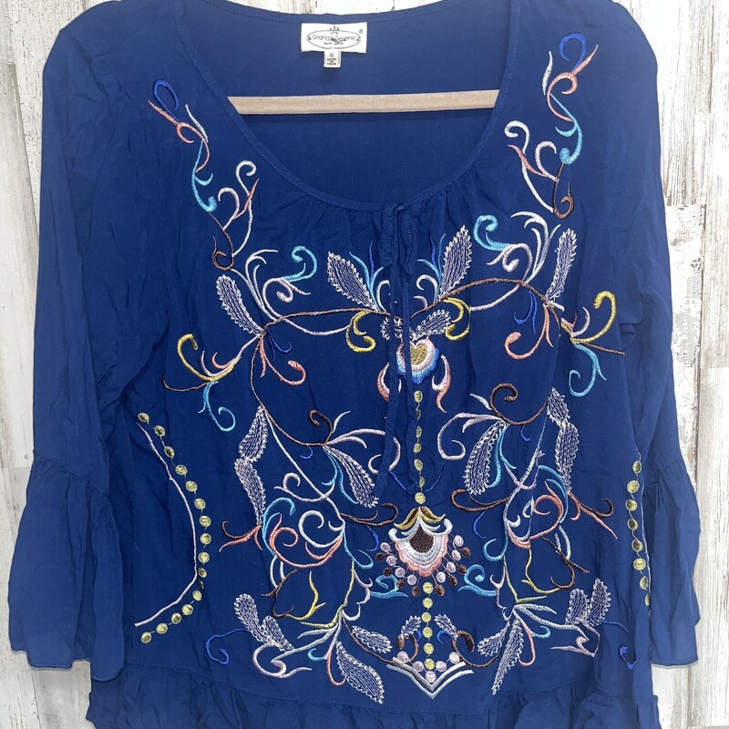 S Navy Embroidered Top