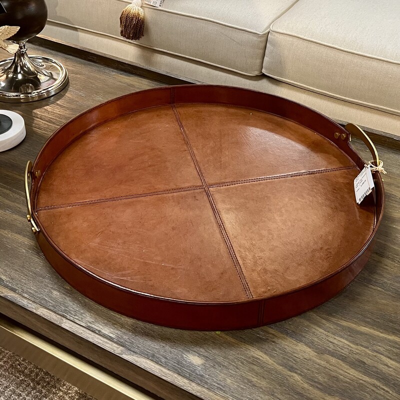 Leather Tray W/brass Hand, Leather, Size: Large