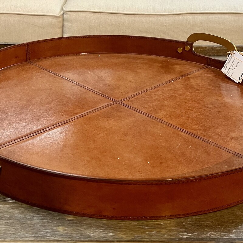 Leather Tray W/brass Hand, Leather, Size: Large