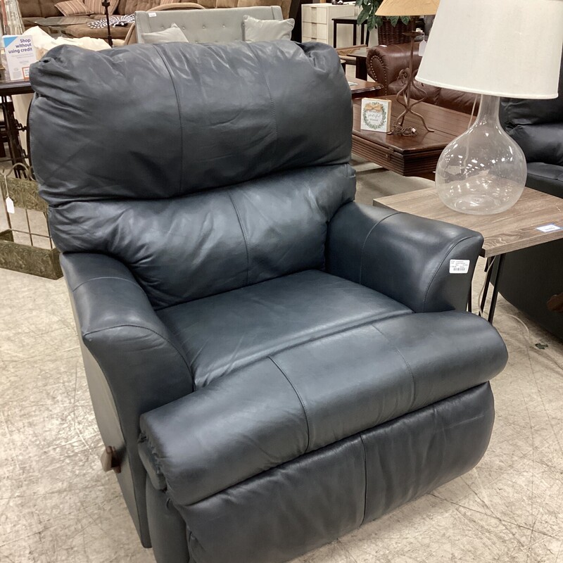 Leather Recliner, Blue, Manual