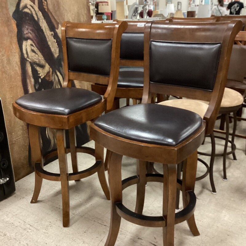 S/3 Barstools W Leather, Dk Wood, Swivel
30 in t