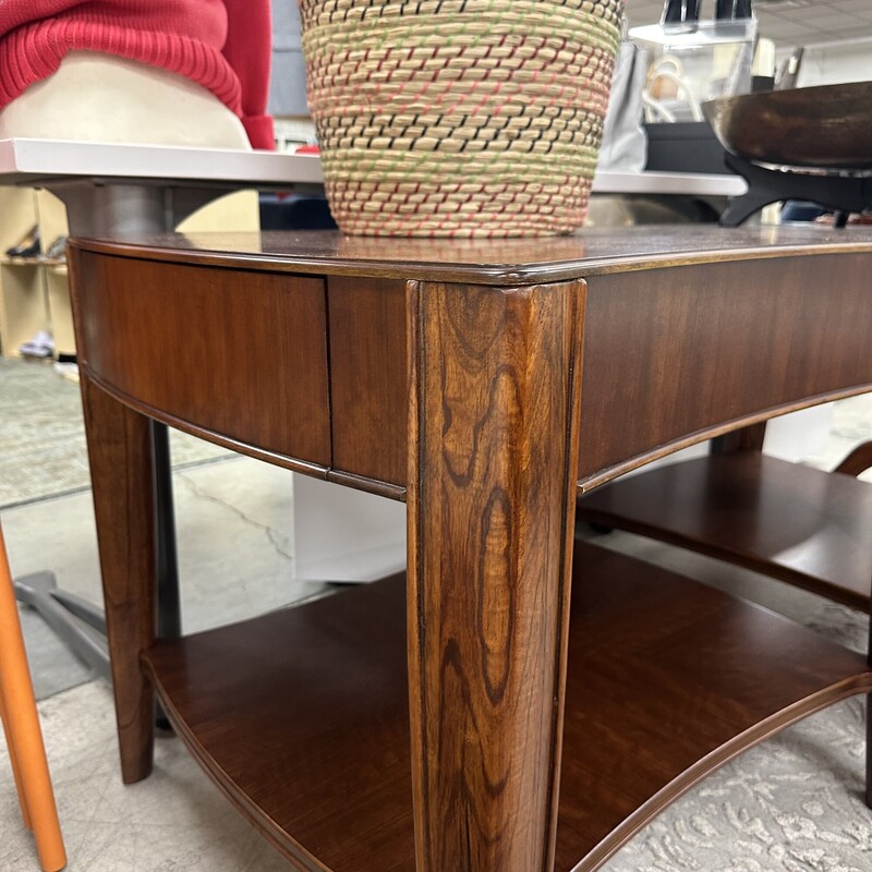 Two Dark Wood Curvy Side Tables, Brown. Sold together as a PAIR.
Size: 29x25x25