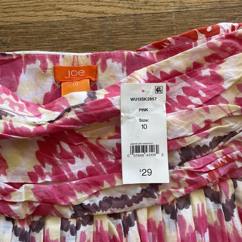 NWT Joe Fresh Pleated Skirt, Orange, Pink, White, Yellow, Size: 10