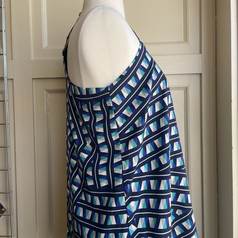 NWT Forever 21 Short Strappy Geometric Pattern Dress, Navy IvoryTeal, Size: X Small