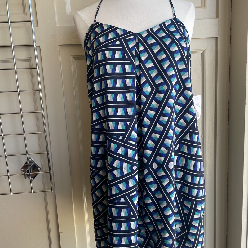 NWT Forever 21 Short Strappy Geometric Pattern Dress, Navy IvoryTeal, Size: X Small