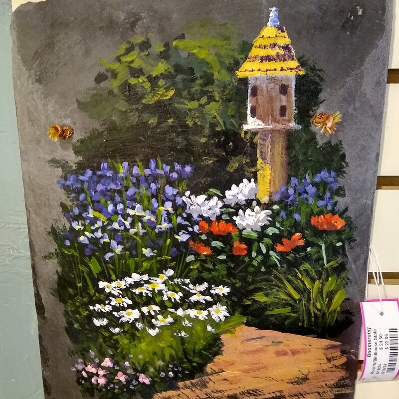 Floral W/Birdhouse Slate

Pretty painted slate by J Mackay with flowers and birdhouse.

Size: 10 in wide X 14 in high