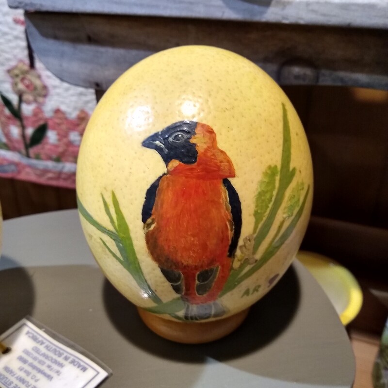 Red Bishop

Made in Africa Red Bishop bird painted on large egg.

Size: 5 in diam X 6 in high