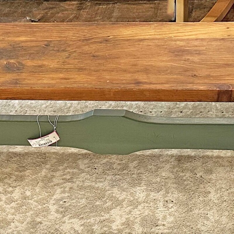 Vtg Trestle Bench-green painted bottom and wood top

59x13x17
