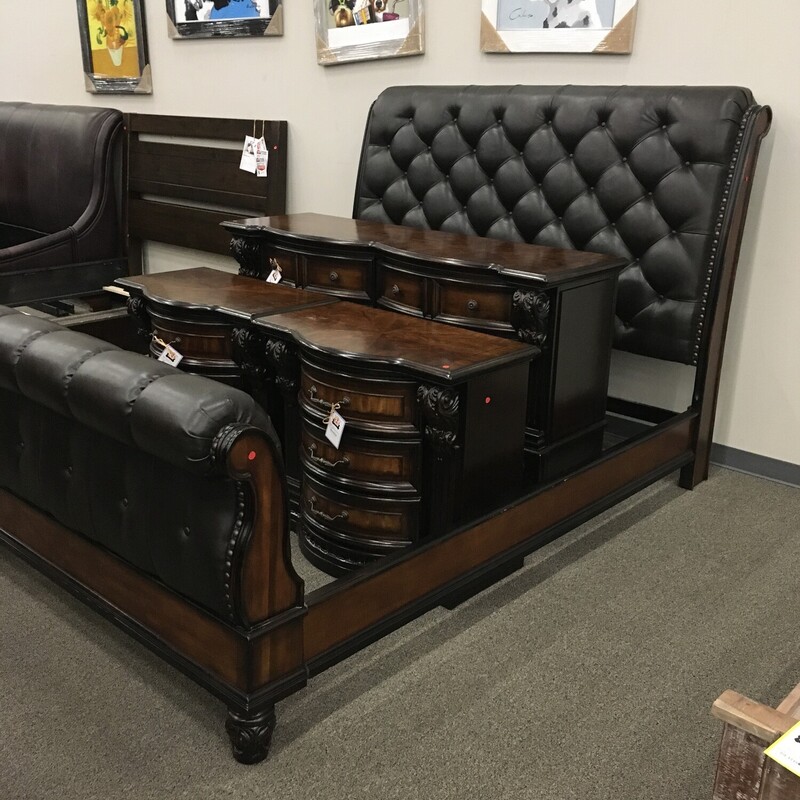 E. K Leather Tufted Bed