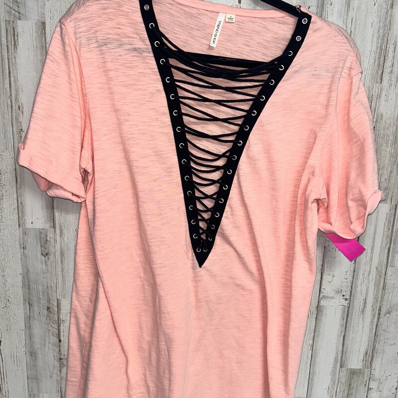 S Pink Lace Up Top