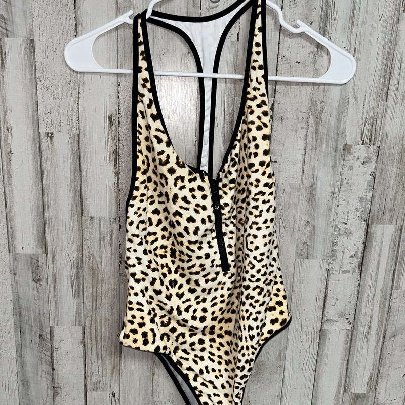 M Cheetah Print Zip Swim, Beige, Size: Ladies M