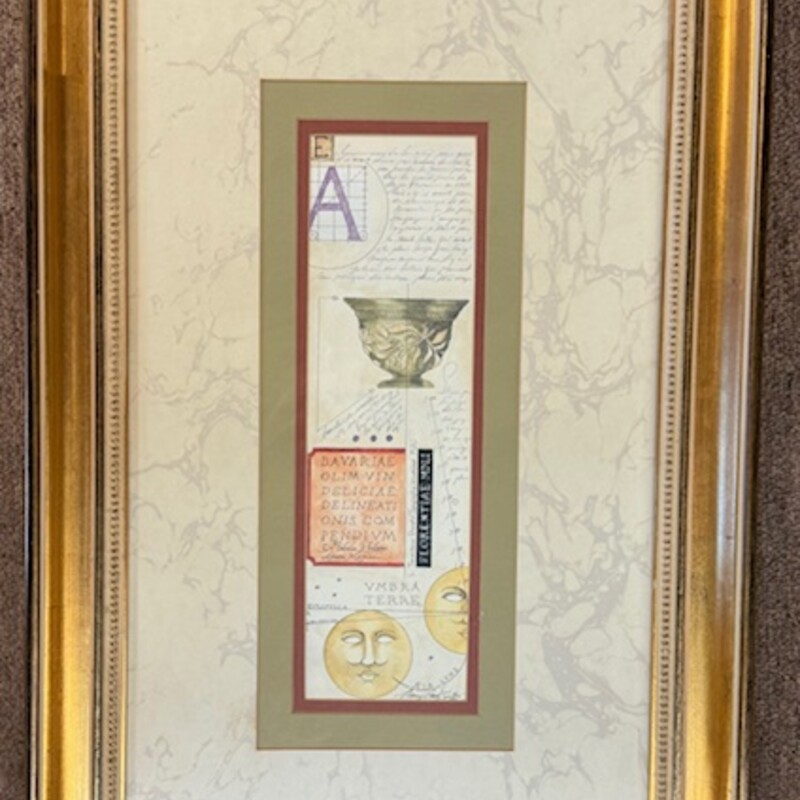 Mary Beth Zeitz Letter A Print
Gold Cream Green
Size: 15x24H