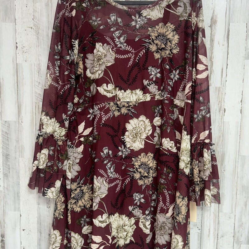 XL Red Mesh Floral Dress, Red, Size: Ladies XL