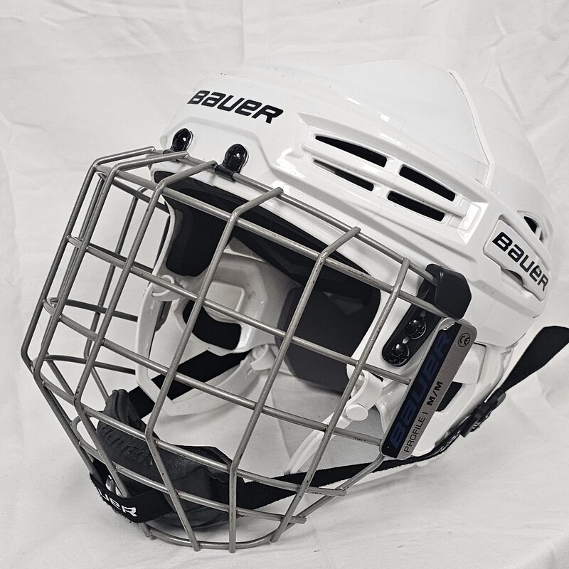 Bauer IMS 5.0 Hockey Helmet Combo, White, Size: M, pre-owned. Certified through December 2029