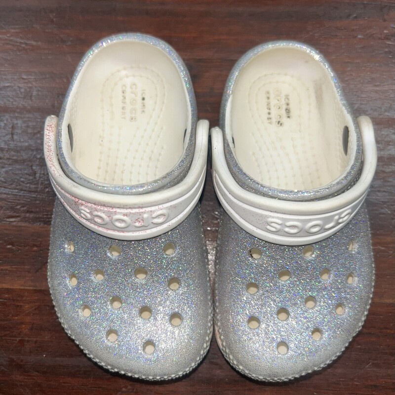 7 Grey Glitter Crocs