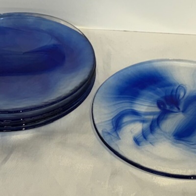 Set of 6 Swirl Art Glass Appetizer Plates
Clear Blue
Size: 8 x 8