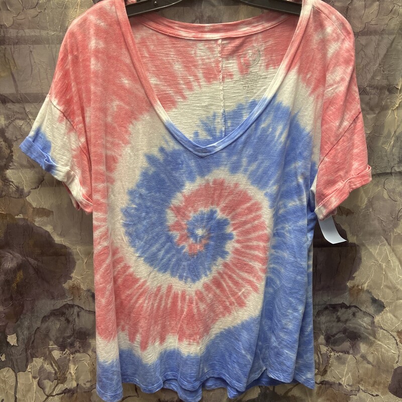 Short sleeve tee in a pink blue and white tie dye