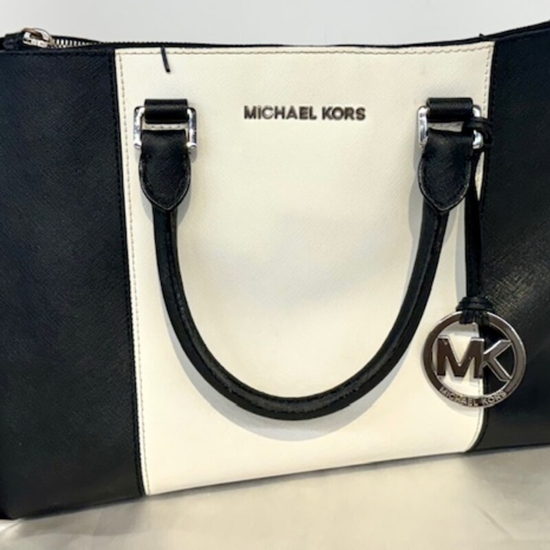 Michael Kors Color Block Satchel
Black White
 Size: 14 x 9.5H