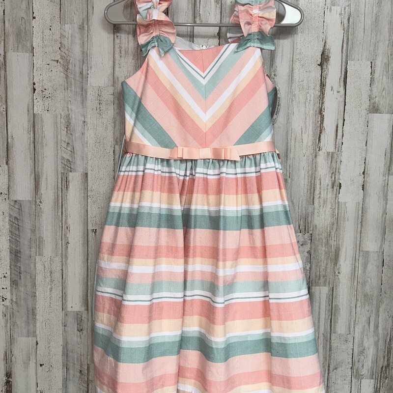 14 Peach/Mint Stripe Dres, Pink, Size: Girl 10 Up