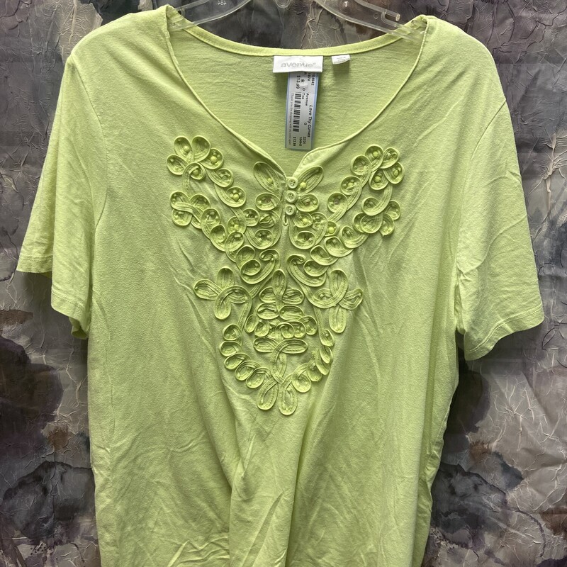 Fun lime green tee with short sleeves and a embellished front panel.