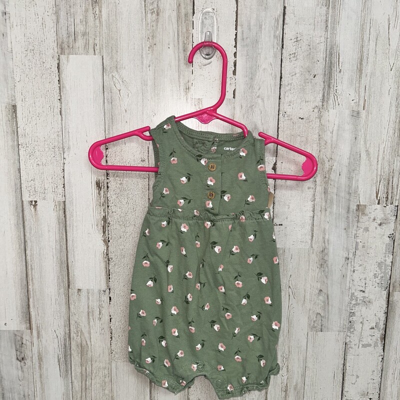 3M Green Floral Romper, Green, Size: Girl NB-3m