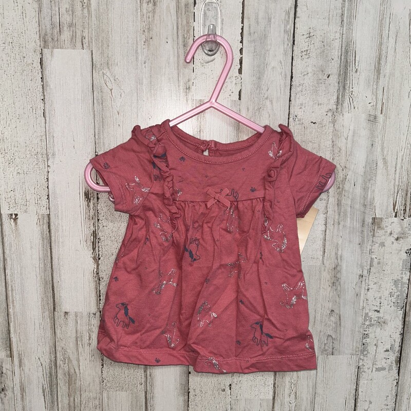 3/6M Pink Horse Print Top, Pink, Size: Girl NB-3m