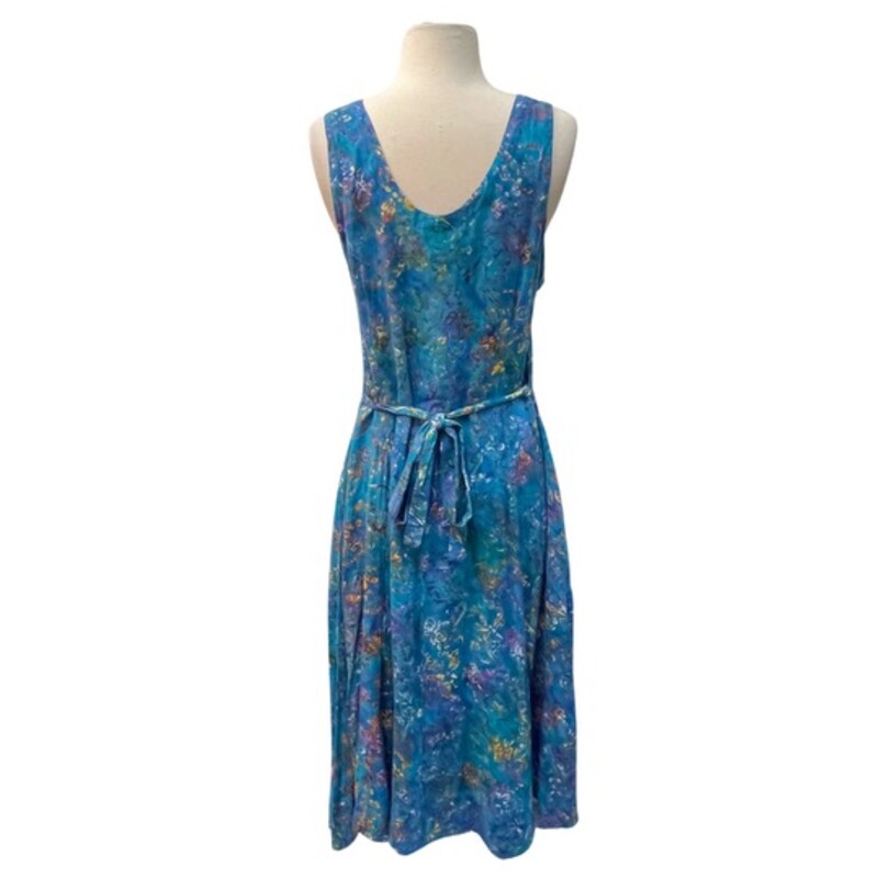 Eagle Ray Traders Batik Print Dress<br />
100% Rayon<br />
With Pockets!<br />
Teal,  Moss, Yellow, Purple, and Burnt Orange<br />
Size: Large