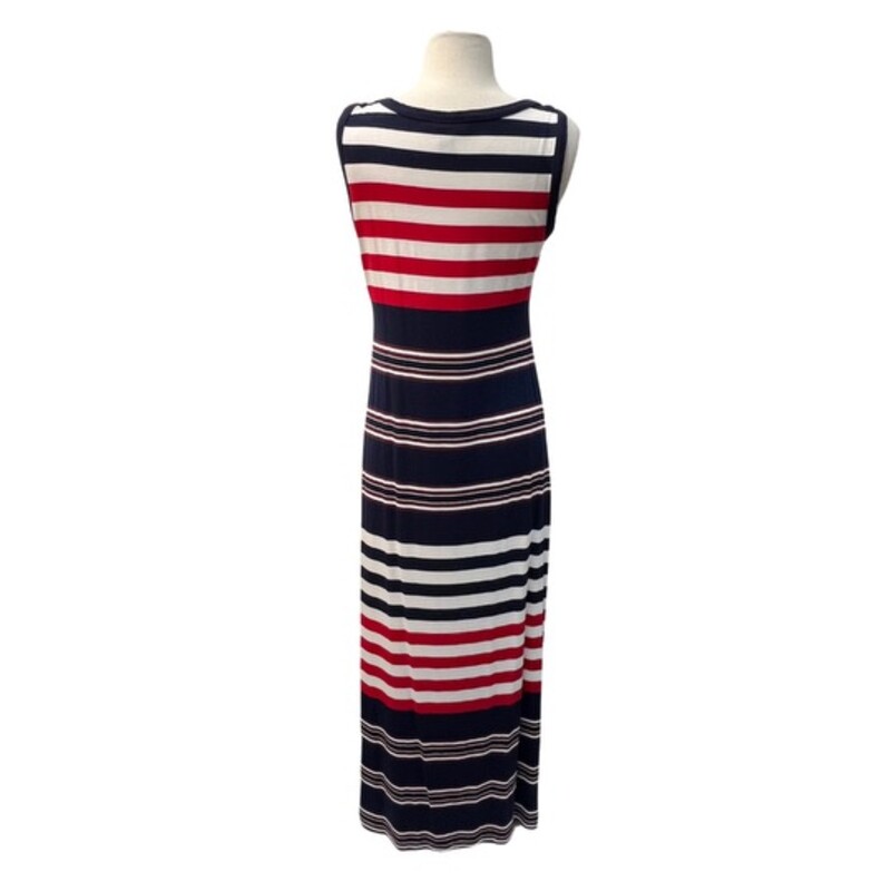 Style&Co Striped Maxi Dress<br />
Patriotic<br />
Sleeveless<br />
Color: Red, White, and Navy Blue<br />
Size: Medium