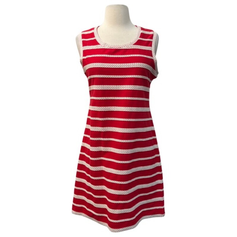 Max Studio Dress<br />
Braid Rope Detail<br />
Color: Red and Cream<br />
Size: Medium<br />
100% Cotton