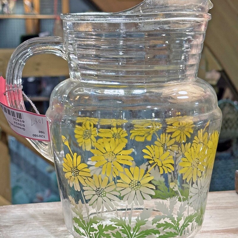1950s Green and Yellow Floral Iced Tea Pitcher
10 In x 7 In.