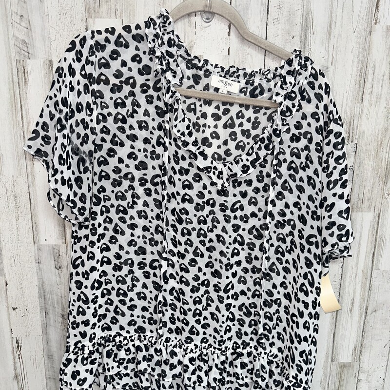 L Sheer Leopard Top, White, Size: Ladies L