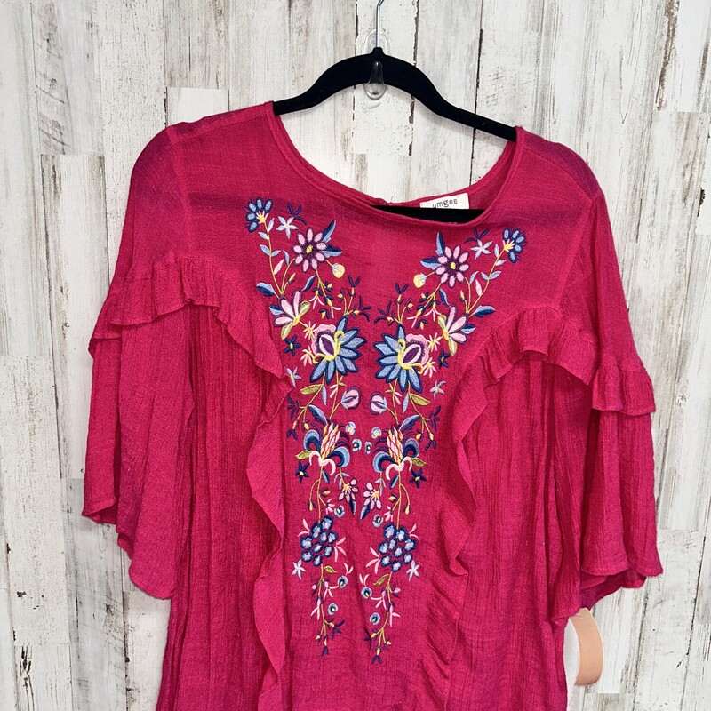 L Hot Pink Embroider Top