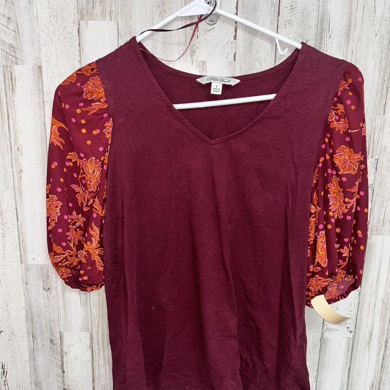 S Red Floral Sleeve Top