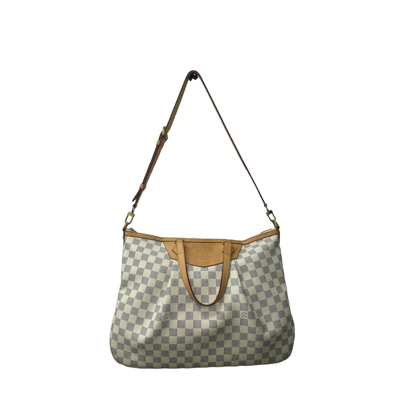 Louis Vuitton  Siracusa<br />
Azur Damier<br />
Size: GM<br />
Minor Watermarking