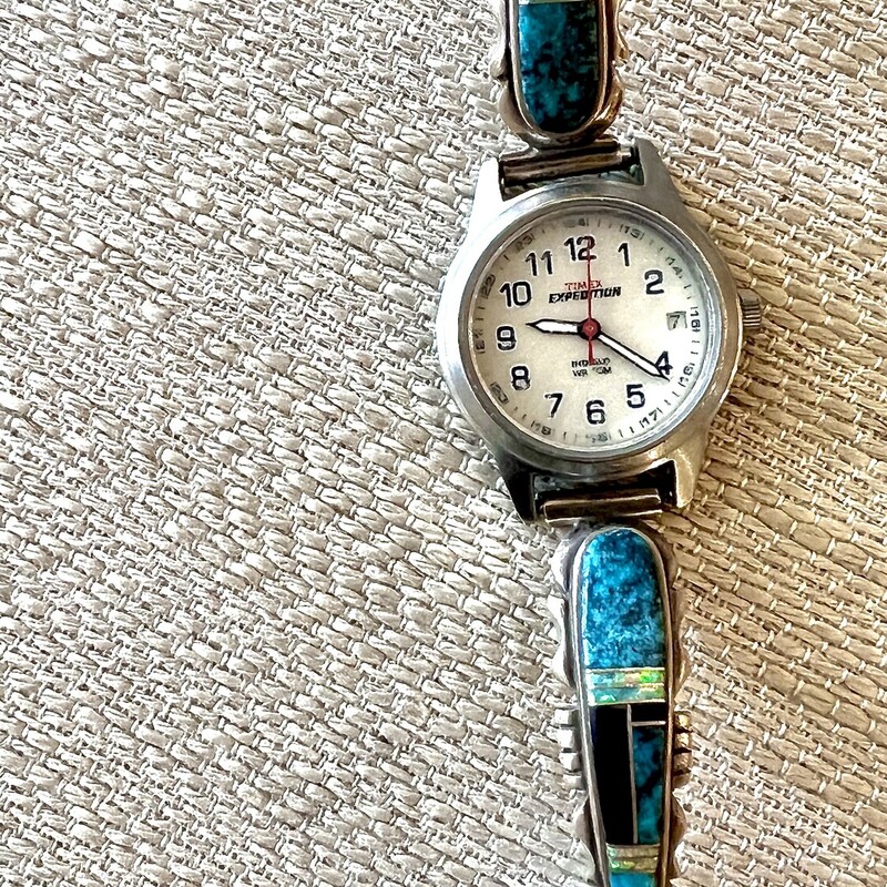 Watch with Native American turquoise inlay band