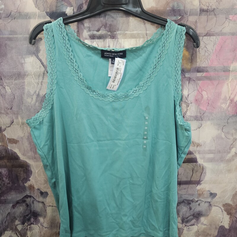 Super cute teal tank with lace trim that is brand new !