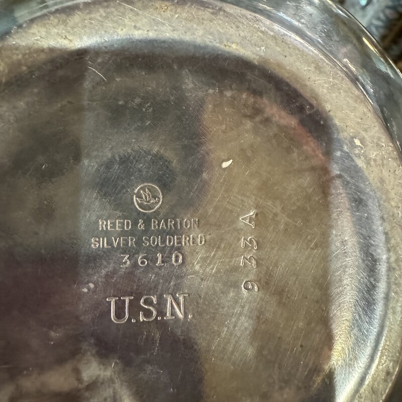 USN Silver Plated Teapot
Reed & Barton Teapot WWII Era, US Navy Silver Soldered 3610 USN Tea Kettle 1944