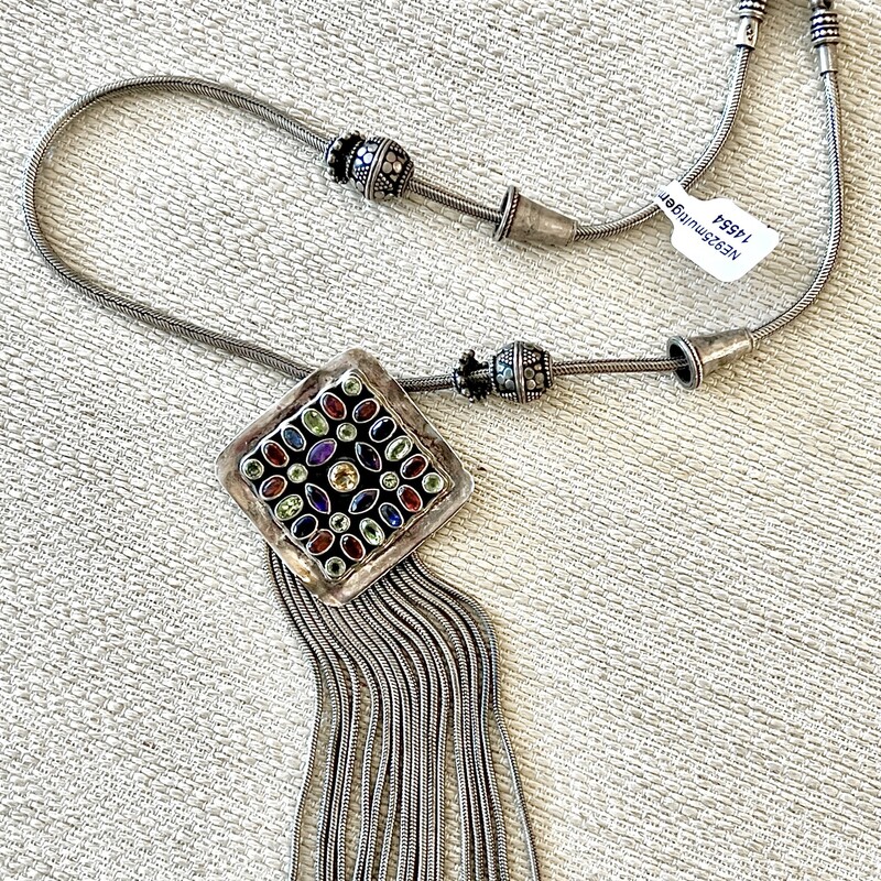 Sterling multi-gem pendant necklace
