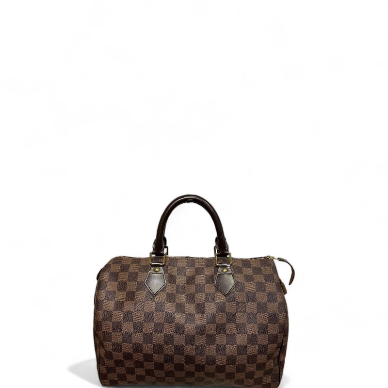 Louis Vuitton Speedy, Ebene, Size: 30

Date Code: SD2150

Minor wear on handels.

Dimensions:
Handle Drop: 4
Height: 9.75
Width: 12.25
Depth: 6.75