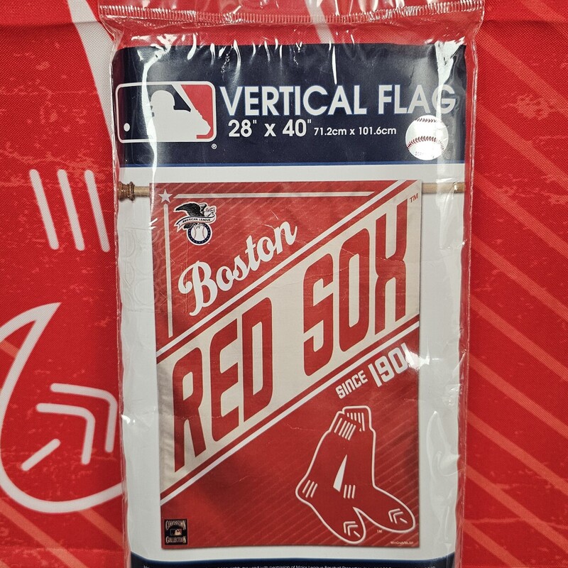 Boston Red Sox Vertical Flag, Cooperstown Collection, Size: 28in x 40in, 2 Sided Design, Indoor and outdoor use, 100% polyester. 3in pole sleeve. Flag only.  New in package