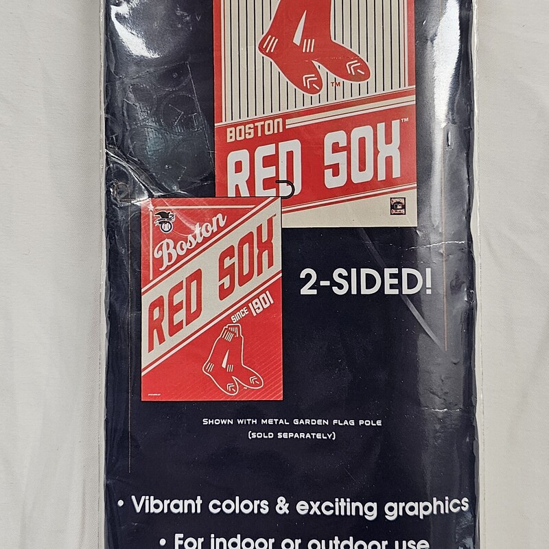Boston Red Sox Garden Flag, Cooperstown Collection, 2 Sided Design, Size: 12.5in x 18in, Indoor and outdoor use, 100% polyester. 1.5in pole sleeve. Flag only.  New in package