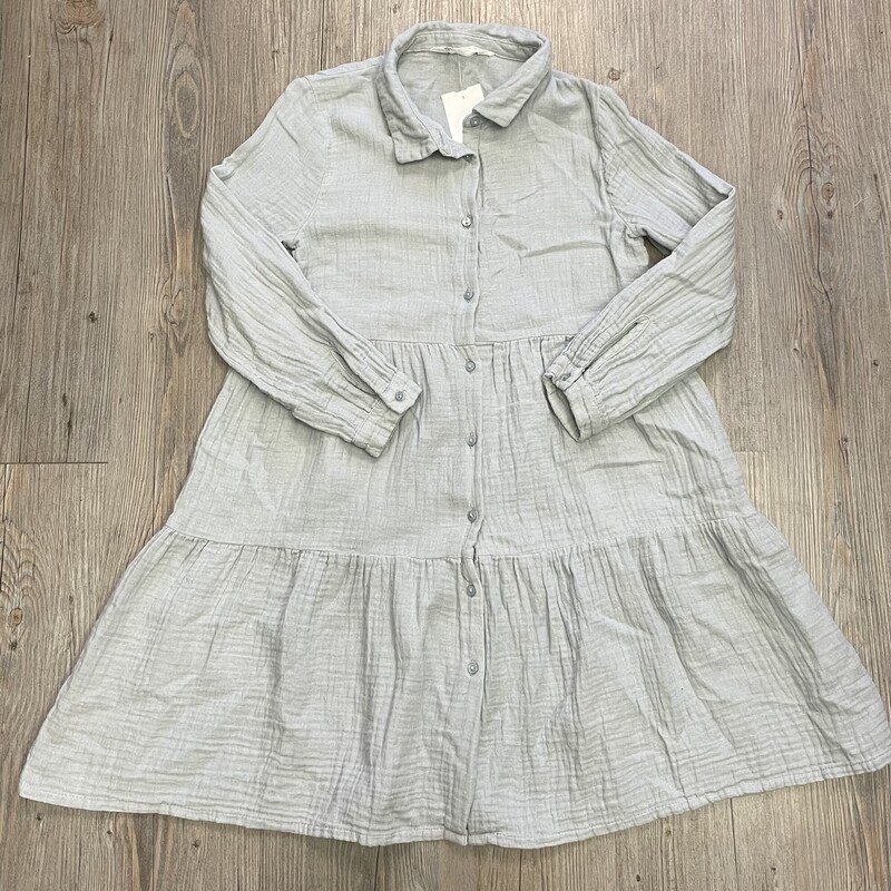 H&M Muslin  Dress LS, Sage Size: 8Y